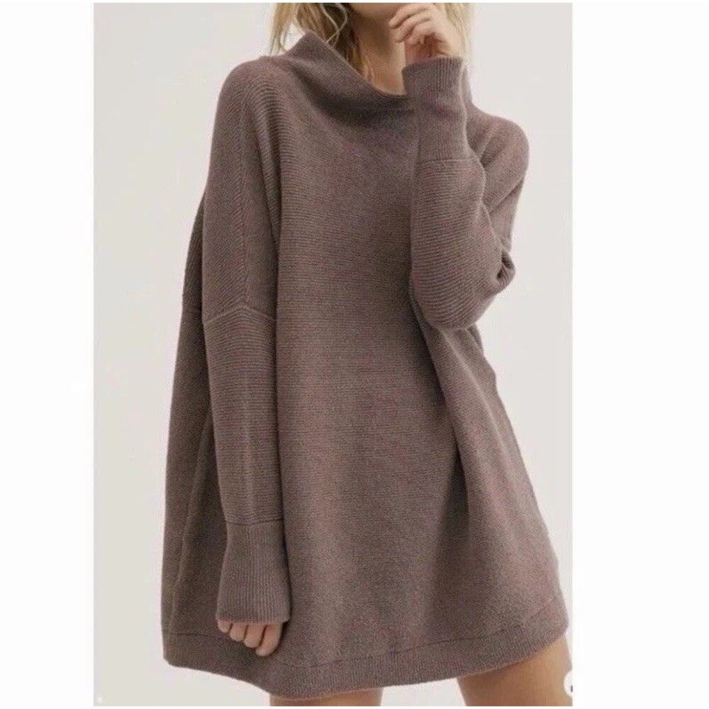 Free People XL Ottoman Slouchy Tunic Sweater Purple Mauve Ribbed